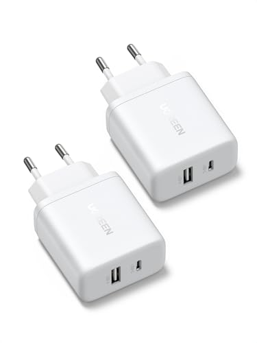 UGREEN USB C-laddare 2-pack iPhone snabbladdare 2 portar strömförsörjning PD 20W USB-C-adapter GaN USB-kontakt för iPhone 16, 16 Plus, 16 Pro Max, 15, 15 Pro, 14, 13, 12, iPad, Galaxy S24, S23 Pixel 9