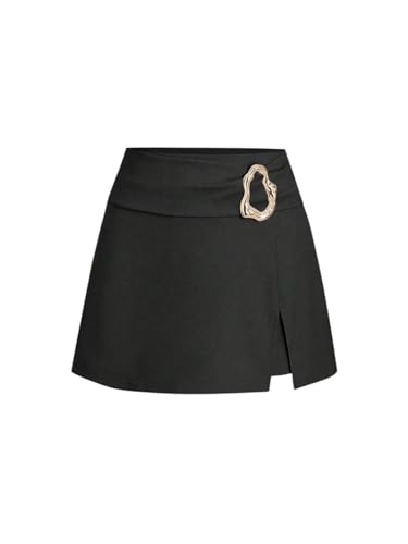 Floerns Women's Metal High Waist Skirt Split Hem A Line Business Office Mini Skirts