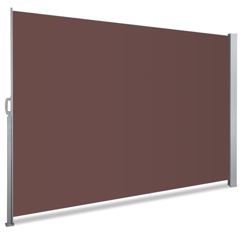 VOUNOT Seitenmarkise Ausziehbar für Balkon, Garten und Terrasse, Sichtschutz, Windschutz, Wasserdicht, Sonnenschutz, 140 x 300 cm, Dunkel-Braun