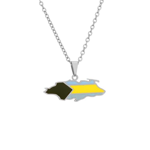 Macracrua Collier léger avec pendentif carte du drapeau des Bahamas en acier inoxydable - Bijou unisexe minimaliste, 60cm Chain, Acier inoxydable, Pas de pierre précieuse