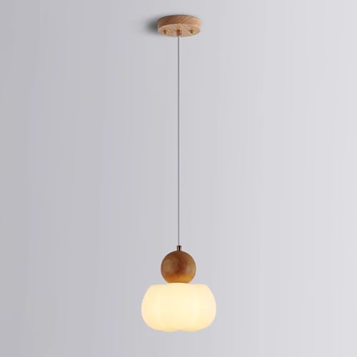 Lámpara colgante de madera de calabaza con pantalla acrílica blanca crema G9 1