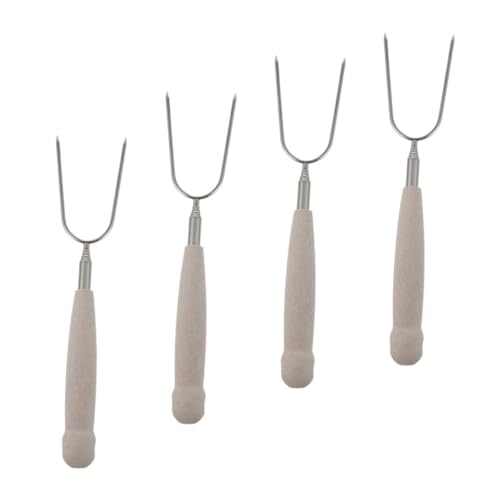POPETPOP 4pcs Roasting -shaped Stainless Steel Skewers for Bbq Grilling Portable Meat Roasting Sticks for Outdoor Cooking -scald Handle Easy to Clean Grill Utensils