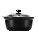 Cazuela de barro de cerámica para uso doméstico, olla para cocinar a gas resistente a altas temperaturas, olla de barro para sopa de fideos, loza resistente al calor para llama abierta, negra (negro)
