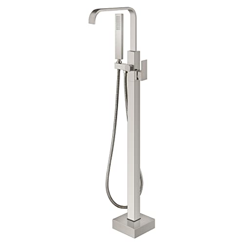 Weekly Top Sale Freestanding Tub Filler Brushed Nickel Bathtub Faucet Floor Mount Single Handle Brass Tub Faucets with Handheld Shower Swivel Spout
