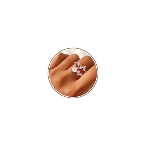 Gold Birthstone Rings for Women Non Tarnish Fashion Stackable Dainty 14KGold PlatedSilver/Rose Adjustable Emerald Green Ring Cubic Zirconia Gemstone Cute Pearl Shell Flower Promise Ring Engagement Birthday Gifts