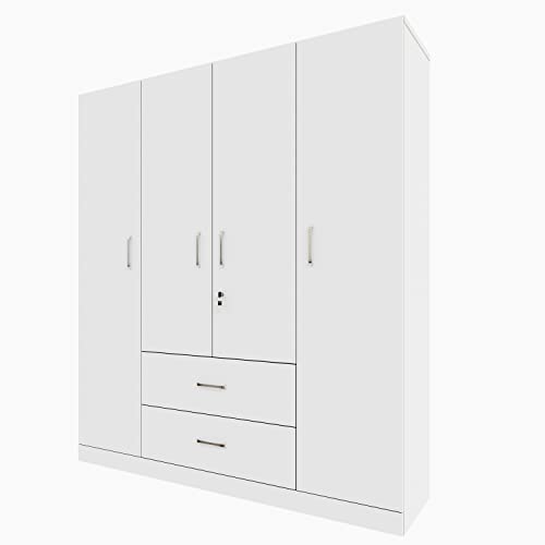 Image of VIKI Wardrobe | Wooden Almirah for Clothes,Door for Bedroom, 4 Door Wardrobe with Drawer & Hanging Space (Frosty White - 40D x 160W x 180H) | 1 Year Warranty | Free Assembly
