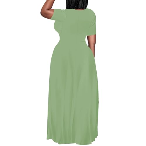 Image of SUZONANA Plus Size Maxi Dress for Curvy Women Summer Casual Sundress Short Sleeve Loose Vacation Dress