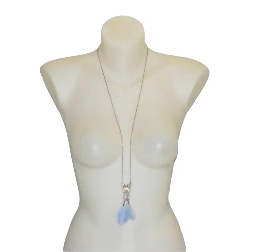 Sautoir papillon et plumes bleu