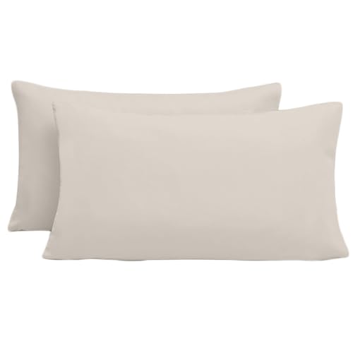 Juego de 2 Funda de Almohada 50x70cm, Funda Almohada con Cremallera Microfibra, Protector Almohada Cómodo y Transpirable, Beige