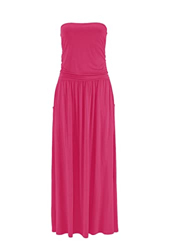 Alaster Queen Women’s Strapless Bandeau Summer Dress Off Shoulder Beach Maxi Dress with Pockets Hot Pink - Image 2