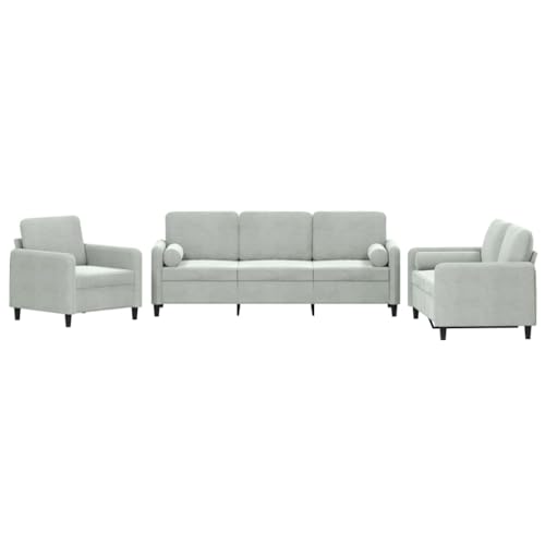 Brokky 3-TLG. Sofagarnitur mit Kissen Sofa Wohnzimmer Sitzgruppe Wohnzimmer Sofa Set Sofas FüR Wohnzimmer Hellgrau Samt / 3201954 – Bild 4