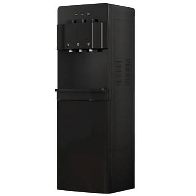 Muhub Bottom Loading Water Cooler Dispenser, 3 Temperature Settings - Hot, Cold & Room Water, Holds 3 or 5 Gallon Bottles, with Anti-Scalding Design, Storage Cabinet & Child Safety Lock, (Black)