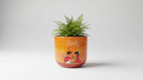 Image of Raksha Bandhan Terracotta Planter | Handcrafted Brother Sister Plant Pot | Unique Rakhi Gift | Decorative Indoor Flower Pot for Home Decor, Desk & Balcony