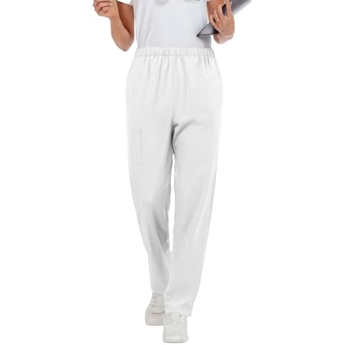 Uniformes Sanitarios Mujer Pantalón Mujer Cintura Elástica Pantalones Sanitarios Rectos con Bolsillos Color Sólido Ropa de Uniforme para Laboral Médico Enfermera Limpieza Sanidad Hostelería