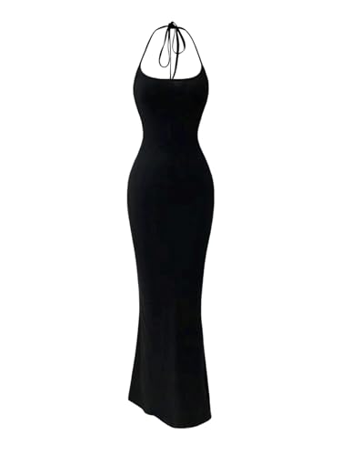 SweatyRocks Maxi Kleid Damen Sommer Neckholder Kleider Hochzeitsgast Sommerkleid Lang Elegantes Bodycon Kleid Trägerkleid Ärmellose Kleider Schwarz...