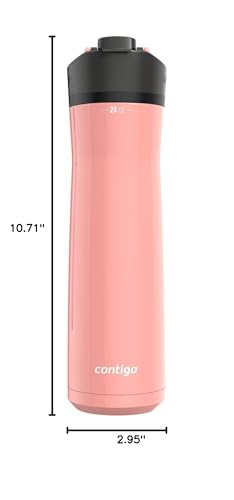 Image of Contigo Cortland Chill 2.0 Vacuum-Insulated Stainless Steel Water Bottle, 24oz, Pink Lemonade, Spill-Proof Lid, Hot /Cold Drinks, Carry Handle