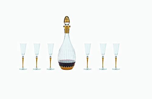 Luxurious Champagne Flute-Glasses – Hand-Cut Glass And Hand Painted With 24 Karat Gold Design – Tall Stunning Stemware – Set Of 6 – 7.5Oz Capacity #TOP5