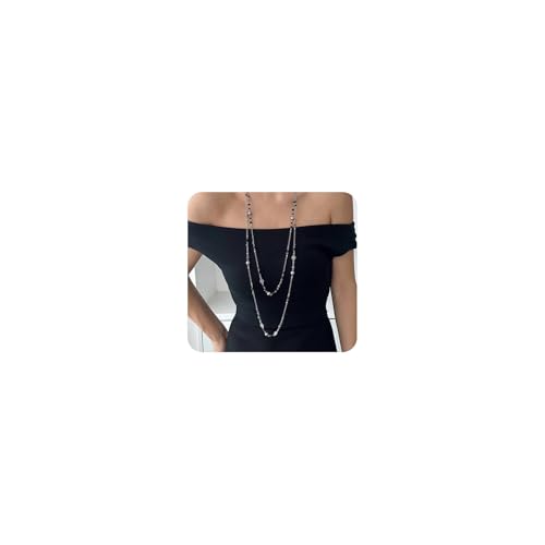 2Pcs Layered Pearl Long Chain Necklace for Women,Fashionable Exquisite Ethnic Beaded Statement Necklace,Bridal Wedding Pearl Jewelry Accessories Gifts(Black)