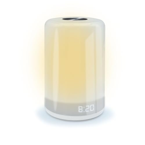 mooov 477372 Réveil Simulateur d'Aube Progressif et Lumineux Multicolore - 5 Mélodies Alarme pour Réveil en Douceur - Affichage Heure désactivable - Alimentation port USB-C - Blanc