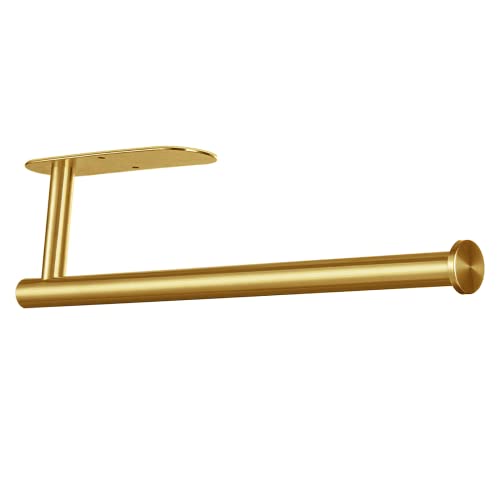Markcco Paper Towel Holder-Under Cabinet Paper Towel Holder for Kitchen, Self-Adhesive or Screws, Wall Mounted Paper Towel Roll Rack for Kitchen, Bathroom, Stainless Steel Gold
