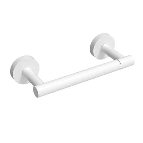 Image of RARXTR White Toilet Paper Holder SUS304 Stainless Steel Double Post Pivoting Toilet Paper Roll Holder Wall Mounted Toilet Tissue Holder for Commercial Bathroom RV Brushed Brass Finish