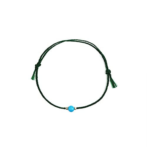 Image of Navy Red Rainbow Skyblue Green Gemstone Silver Ball Daily Wish Thread Bracelet Gift for Mom Girlfriend Boyfriend BF Couple 11 inches
