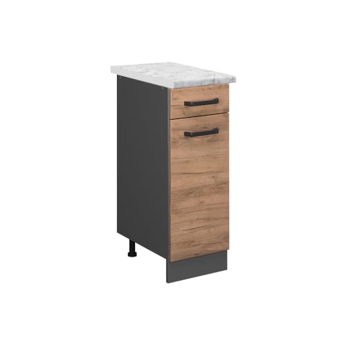 Vicco Schubladenschrank R-Line, Schubladenschrank für die Küche, Goldkraft Eiche, 30 cm AP Marmor