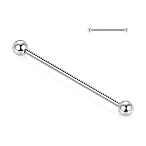 AROWRO Industrial Bar Industrial Piercing 14G Industrial Earrings Surgical Steel Industrial Barbell Cartilage Body Piercing Jewelry 1 1/2 Inch 38mm Silver Industrial Barbell Cover