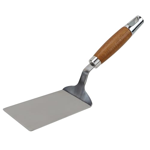 EIKS Espátula de metal de acero inoxidable con mango de madera para sartén de hierro fundido, parrillas planas para pescado, hamburguesas, filetes, huevos, panqueques