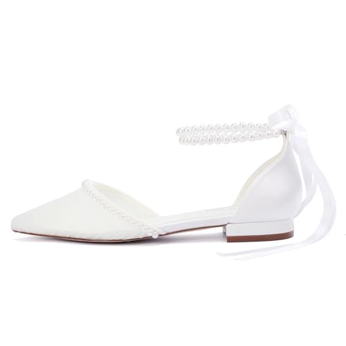 Comfortable Flat Wedding Shoes for Bride Pearl Wedding Flats Closed Toe Bridal Shoes Flats3
