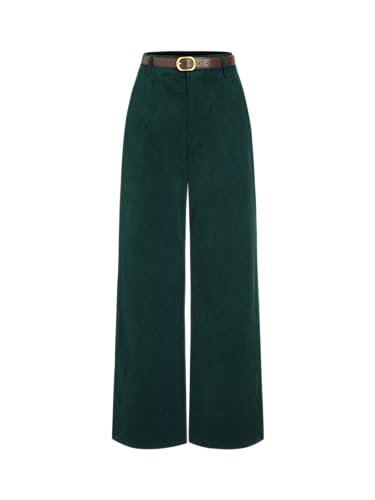 CIDER Corduroy Middle Waist Pocket Straight Leg Trousers with Belt