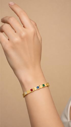 Image of Stylish Gold Plated Bangle for Women | Daily Use Stainless Steel Kada | Anti-Tarnish Waterproof Cuff | Multicolour Crystal Evil Eye | Daily Wear Bracelet For Womens | Premium Gift For Girl