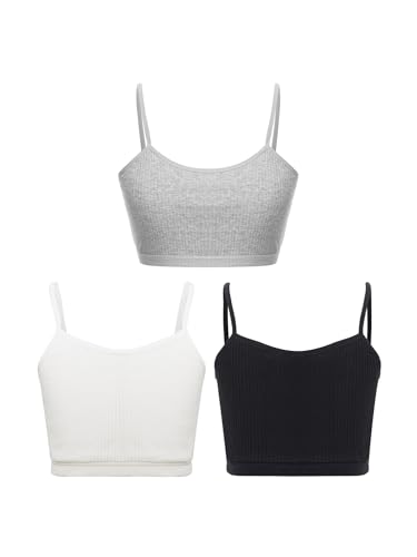 3pcs Kids Girls Crop Bra Tops Dance Gym Fitness Sport Top Yoga Training Bras Ribbed Camisole Vest Underwear3