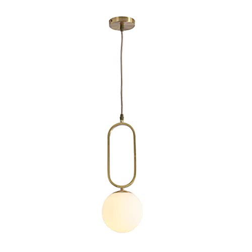 Luminaire suspendu en verre et anneau métallique doré pour décoration cuisine îlot