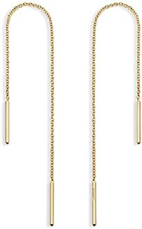 Miabella 925 Sterling Silver or 18Kt Yellow Gold Over Silver Bar Drop Threader Chain Earrings for Women Teen Made in Italy (4 Inches, yellow-gold-plated-silver)