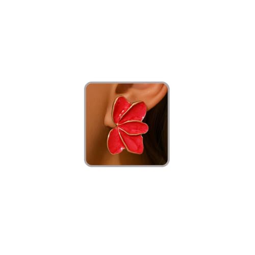 Image of Ticome Red Flower Earrings for Women Large Floral Statement Earrings