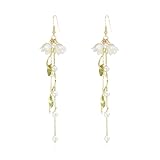 QIAOLEHUI Orchid Flower Dangle Drop Hook Earrings Pearl Crystal Threader Tassel Dangling Wedding Studs Earrings Jewelry for Women (Ear Hook)