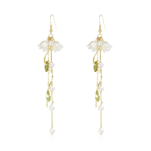 Orchid Flower Dangle Drop Hook Earrings Pearl Crystal Threader Tassel Dangling Wedding Studs Earrings Jewelry for Women