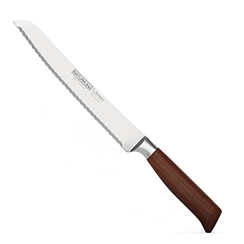 Burgvogel Solingen Natura Line, Brotmesser für Linkshänder Holzgriff, rot satiniert, geschmiedet, 22 cm mit Wellenschliff, rostfrei, sehr scharf, Made in Germany Cover
