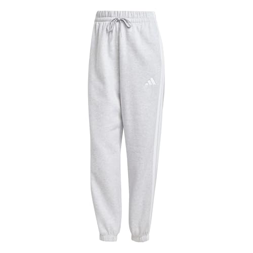 Adidas Damen Essentials 3-Stripes Fleece Loose Pants, Light Grey Heather/White, L