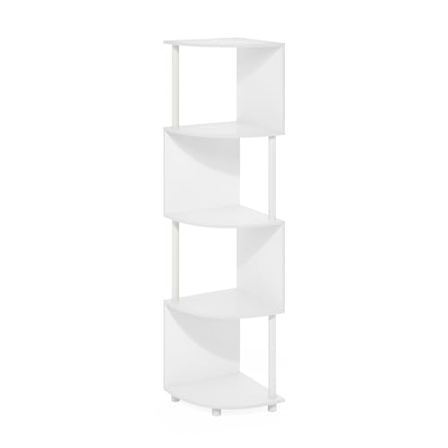 Image of Furinno ECON Corner Shelf, 4-Tier Corner Book Shelf, Zigzag Storage Shelves, Display Rack, Bookshelf, for Organization and Storage, Living Room, Home Office, White