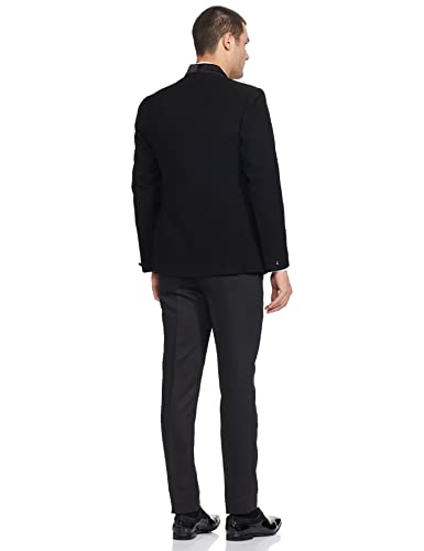 Image of Ethnix Men's Polyester Black Basket Weave Suit with Shirt Blazer