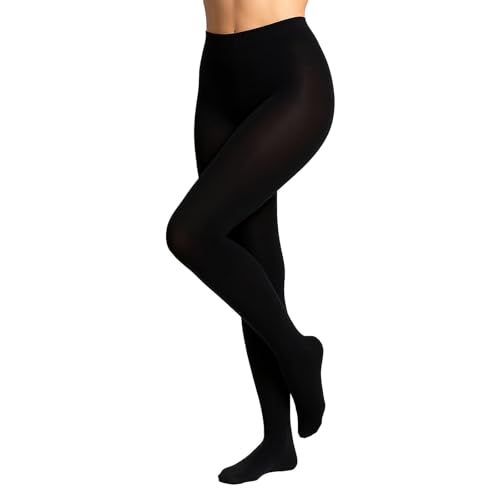 Black Opaque Tights for Women – Slimming Control Top Pantyhose, Non See Through, 90 Denier, Stretchy & Breathable – Tights for Work, Fall & Winter Outfits
