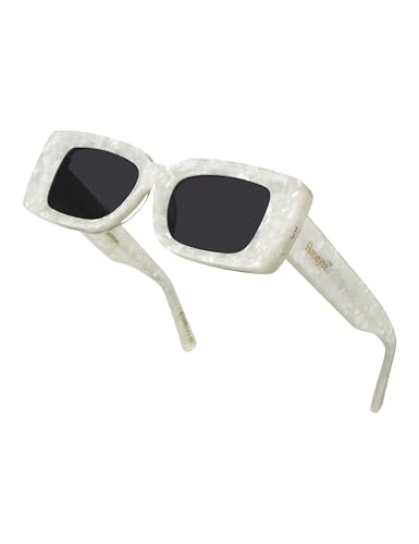 Rectangle Thick Sunglasses Womens Trendy Sunglasses 90s Retro Sun Shades UV Protection Fashion Vintage (Pearl)2