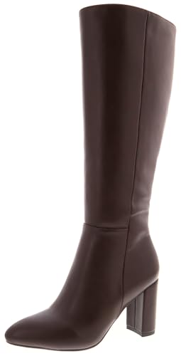 TruFox Womens Tall Faux Leather Knee High Block Heel Boots, Brown, 10