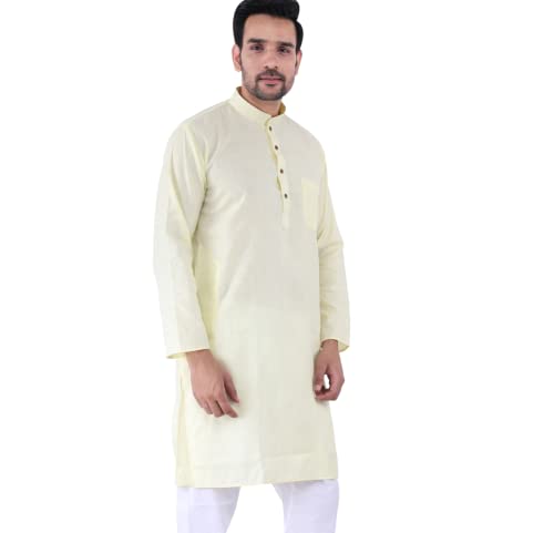 Image of Sadree Men's Cotton Long Solid Color Plain Knee Length Mandrin Collor Full Sleeve Ethnic Kurta Only