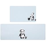 HAJETY Kitchen Mats for Floor,Comfort Kitchen Rug,Faux Suede Surface,Stain-Resistant and Washable Mat,Bathroom,Splash-Proof,Non-Slip,Minimalist,Set of 2, 27 * 17 + 47 * 17,Chef Panda