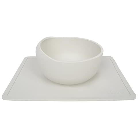 Modaliv Scooper Bowl with Silicone Placemat Suction Base (34oz) - Food Grade Silicone - Dishwasher and Microwave Safe (Light Gray) Cover