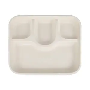e kysa basics Disposable Bagasse Plates with 4 Compartments, Set of 15 pcs - Beige