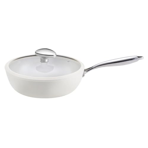 WOTZOV Sartén Blanca de Porcelana Shell Antiadherente, sartén Profunda para Cocina de inducción doméstica, Wok